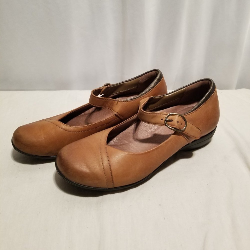 Dansko Tan Leather Mary Jane Clogs